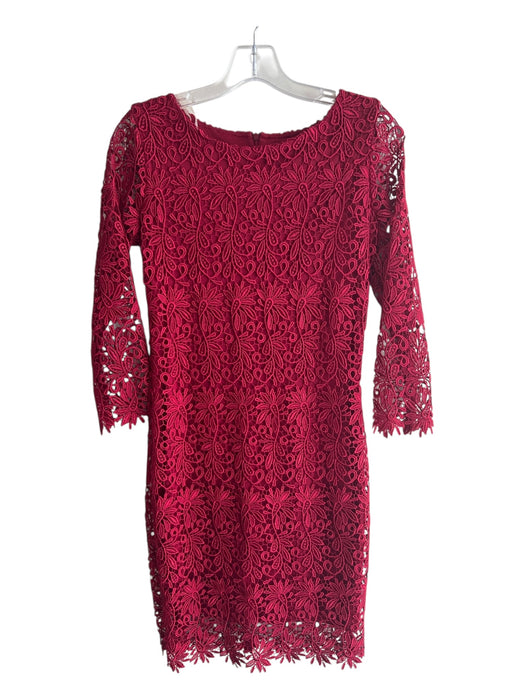 Rubber Ducky Size M Red Polyester Floral Lace Lining Detail Quarter Sleeve Dress Red / M