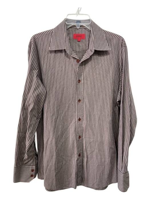 Hugo Boss Size L Brown Cotton Blend Striped Button Down Men's Long Sleeve Shirt L