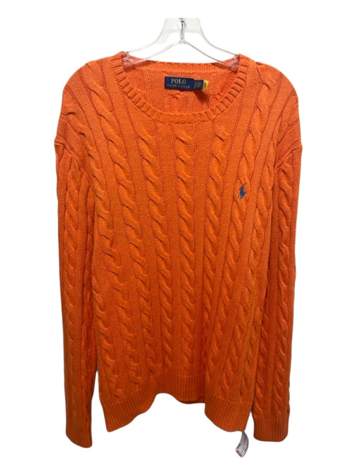 Polo Size XL Orange Cotton Cable Knit Crew Men's Sweater Orange / XL