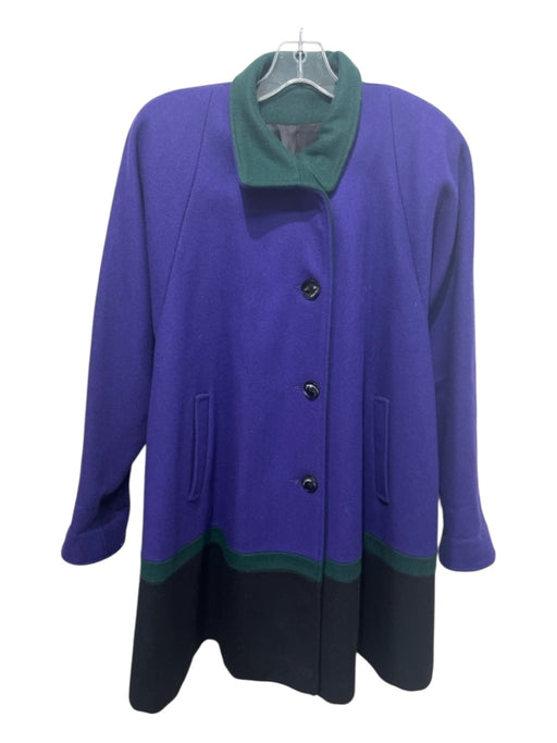 Projections Size 6 Purple, Black, Green Wool color block 3 Button Collared Coat Purple, Black, Green / 6