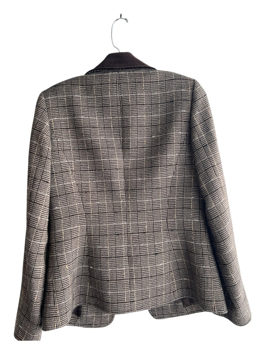 Ellen Tracy Size 0 brown multi Wool Plaid Button Front Velvet Collar Blazer Coat brown multi / 0