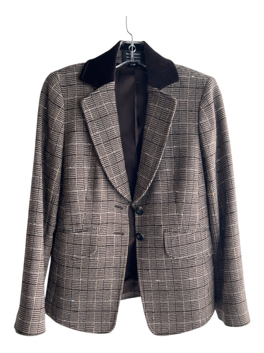 Ellen Tracy Size 0 brown multi Wool Plaid Button Front Velvet Collar Blazer Coat brown multi / 0