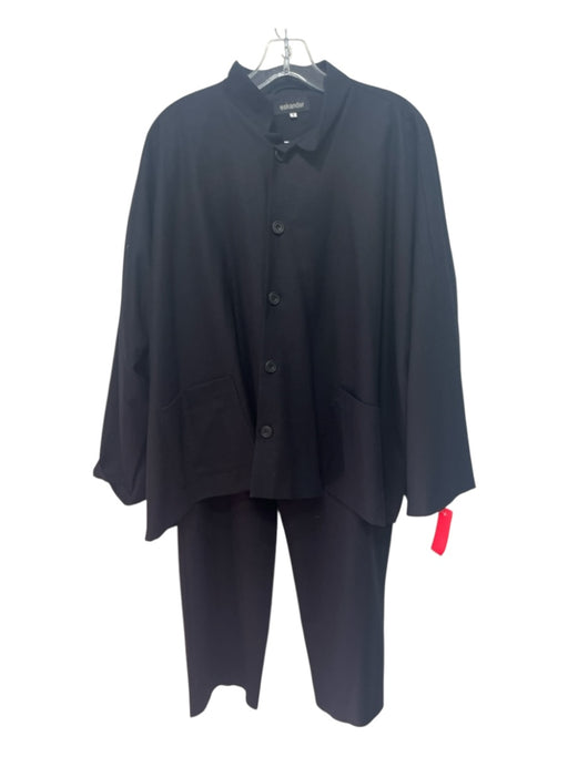 Eskandar Size 1 Black Wool Button Front Patch Pocket Long Sleeve Pant Set Black / 1