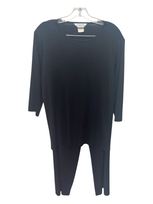 Misook Size 1XL / L Black Acrylic Ribbed Long Sleeve Elastic Waist Pant Set Black / 1XL / L