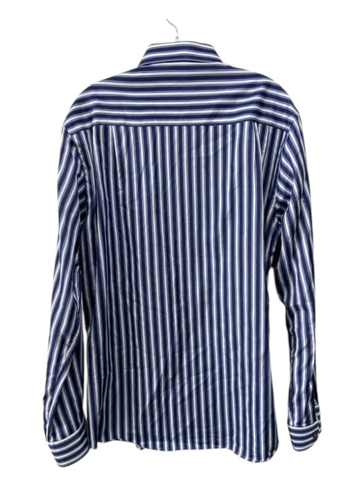 Zegna Size L Navy & White Cotton Blend Striped Button Down Long Sleeve Shirt L