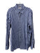 Zegna Size L Navy & White Cotton Blend Striped Button Down Long Sleeve Shirt L