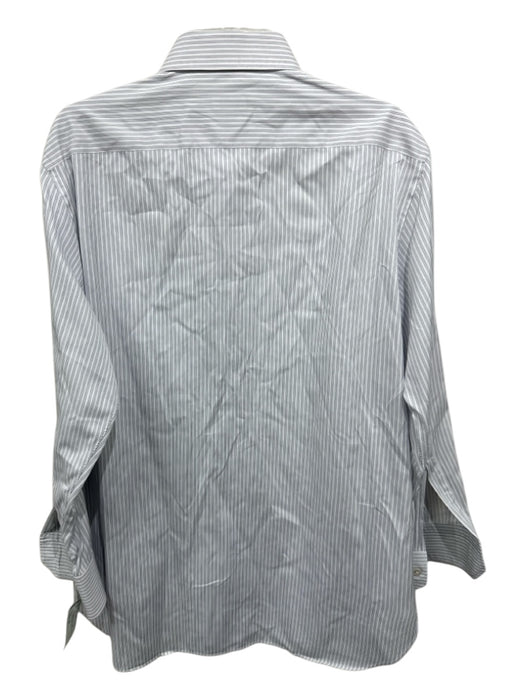 Zegna Size 17 White & Blue Cotton Striped Button Up Men's Long Sleeve Shirt White & Blue / 17