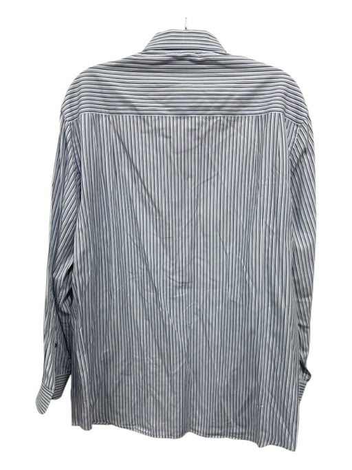 Zegna Size L White & Blue Cotton Striped Button Up Men's Long Sleeve Shirt White & Blue / L