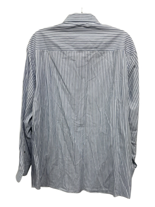 Zegna Size L White & Blue Cotton Striped Button Up Men's Long Sleeve Shirt White & Blue / L