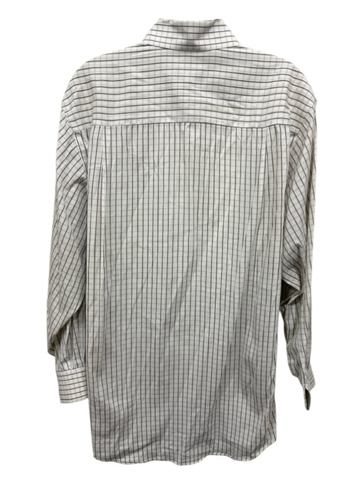 Zegna Size M White & Brown Cotton Grid Button Up Men's Long Sleeve Shirt White & Brown / M
