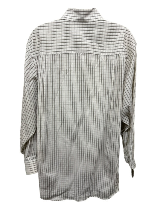 Zegna Size M White & Brown Cotton Grid Button Up Men's Long Sleeve Shirt White & Brown / M