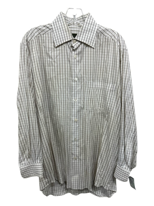 Zegna Size M White & Brown Cotton Grid Button Up Men's Long Sleeve Shirt White & Brown / M