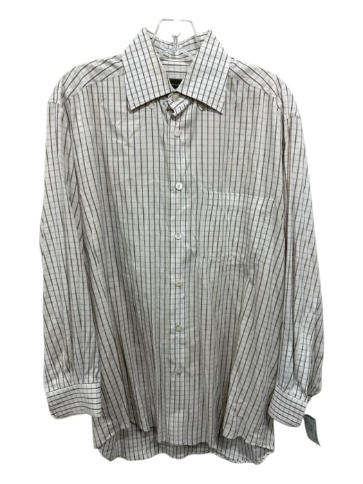 Zegna Size M White & Brown Cotton Grid Button Up Men's Long Sleeve Shirt White & Brown / M