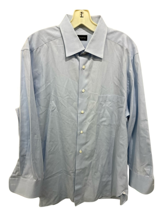 Zegna Size 17.5 Light blue Cotton Solid Button Up Men's Long Sleeve Shirt Light blue / 17.5