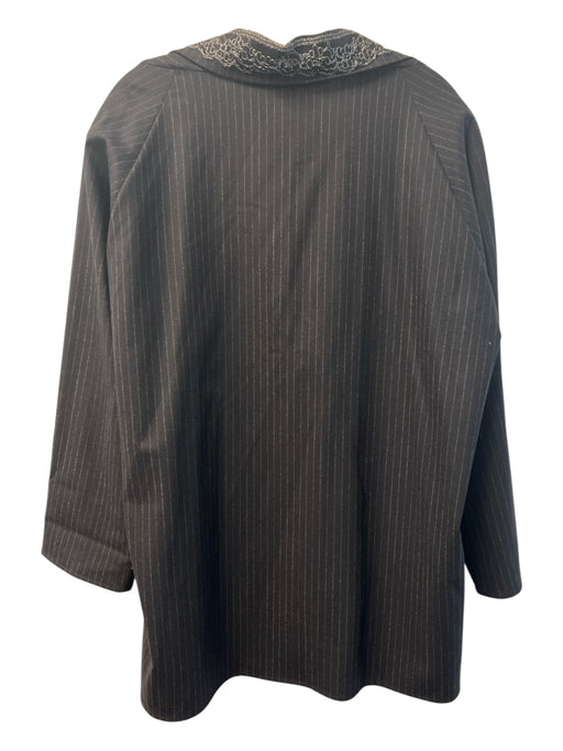 Shamask Size 1 Black Wool Pinstripe Open Front Thread detail Above Knee Jacket Black / 1