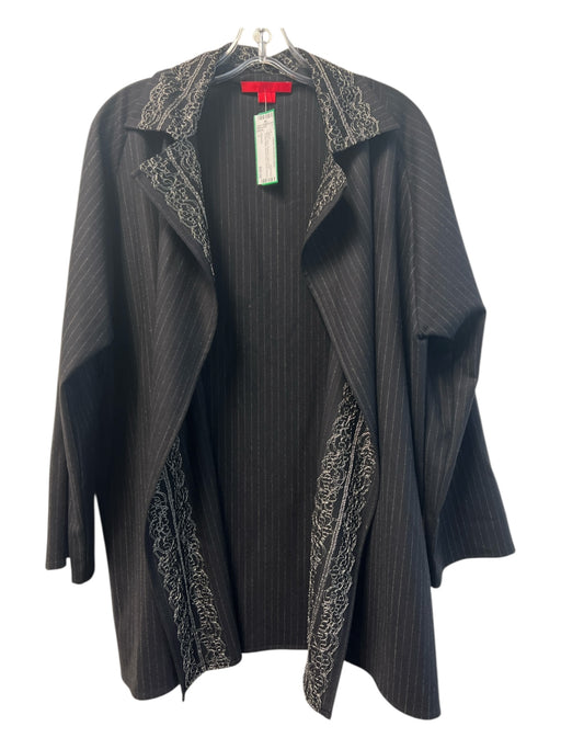 Shamask Size 1 Black Wool Pinstripe Open Front Thread detail Above Knee Jacket Black / 1