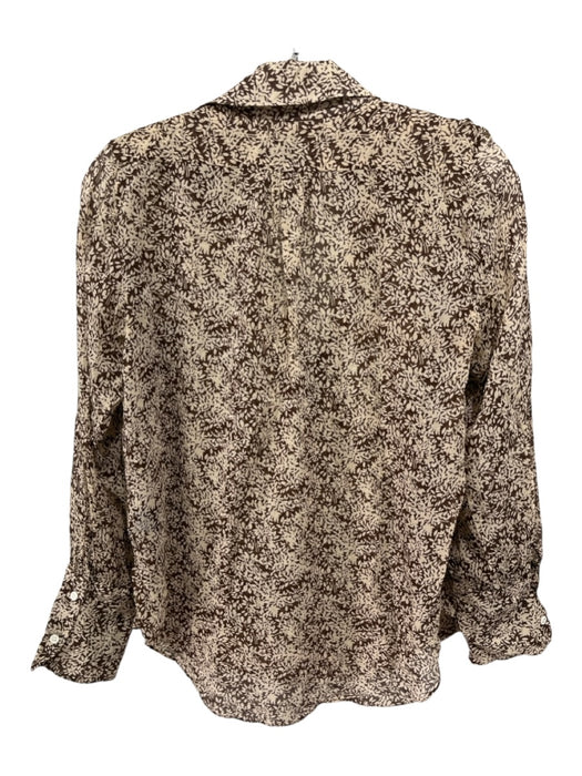Nili Lotan Size M Cream & Brown Silk Long Sleeve Abstract Print Buttons Top Cream & Brown / M
