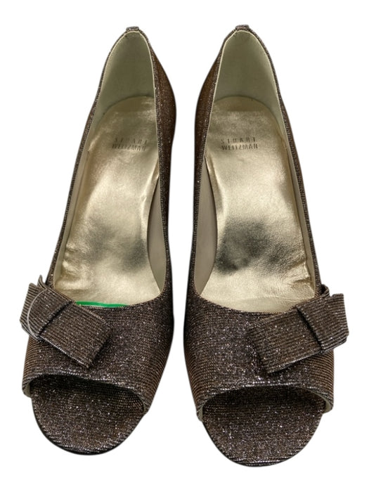 Stuart Weitzman Shoe Size 9.5 Silver & Gold Canvas Glitter Peep Toe Pumps Silver & Gold / 9.5