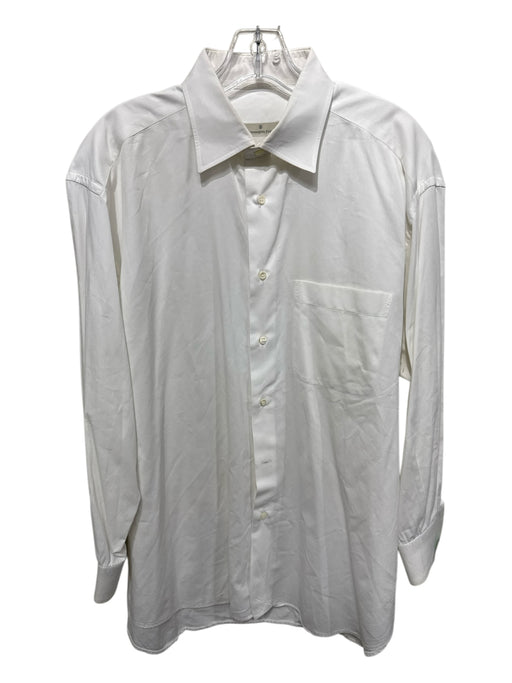 Zegna Size 17 White Cotton Solid Button Up Men's Long Sleeve Shirt White / 17