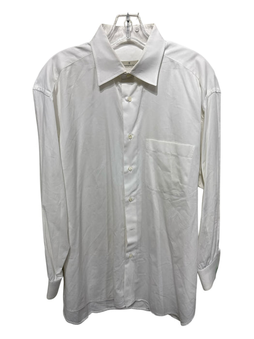 Zegna Size 17 White Cotton Solid Button Up Men's Long Sleeve Shirt White / 17