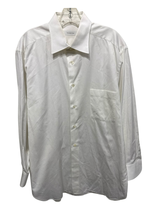 Zegna Size 16.5 White Cotton Solid Front Pocket Button up Long Sleeve Shirt White / 16.5