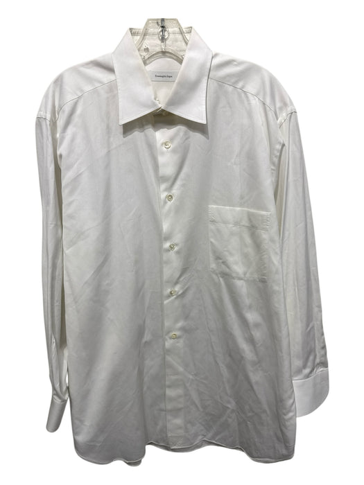 Zegna Size 16.5 White Cotton Solid Front Pocket Button up Long Sleeve Shirt White / 16.5
