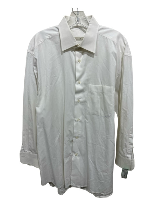 Zegna Size 17 White Cotton Solid Button Up Men's Long Sleeve Shirt White / 17