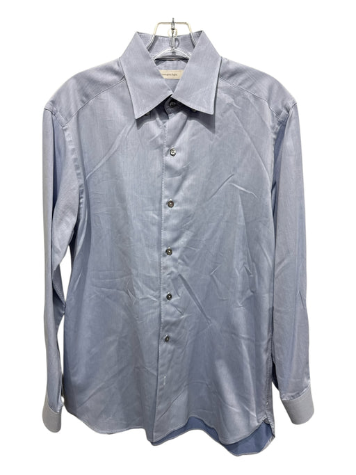 Zegna Size M Light blue Cotton Solid Button Up Men's Long Sleeve Shirt Light blue / M
