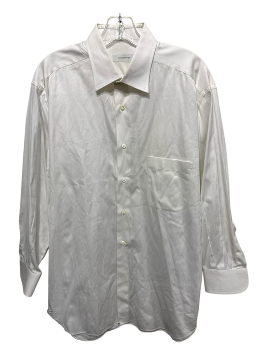 Zegna Size 16.5 White Cotton Solid Button Up front pocket Long Sleeve Shirt White / 16.5