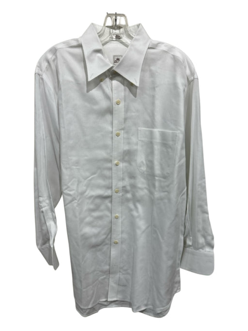 Peter Millar Size L White Cotton Solid Button Up Men's Long Sleeve Shirt White / L