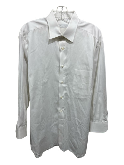 Zegna Size 16.5 White Cotton Solid Button Up front pocket Long Sleeve Shirt White / 16.5