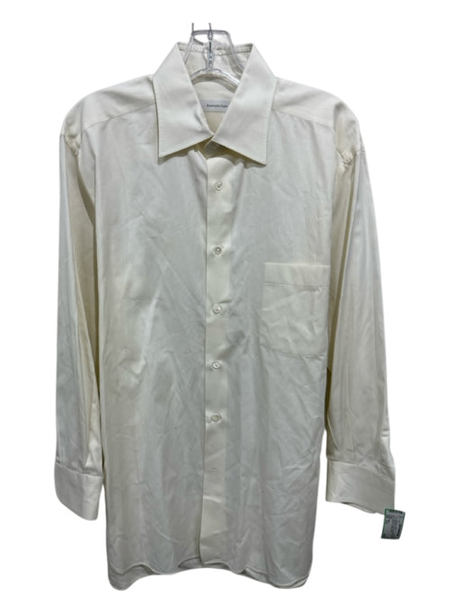 Zegna Size 16.5 Off White Cotton Solid Button Up front pocket Long Sleeve Shirt Off White / 16.5