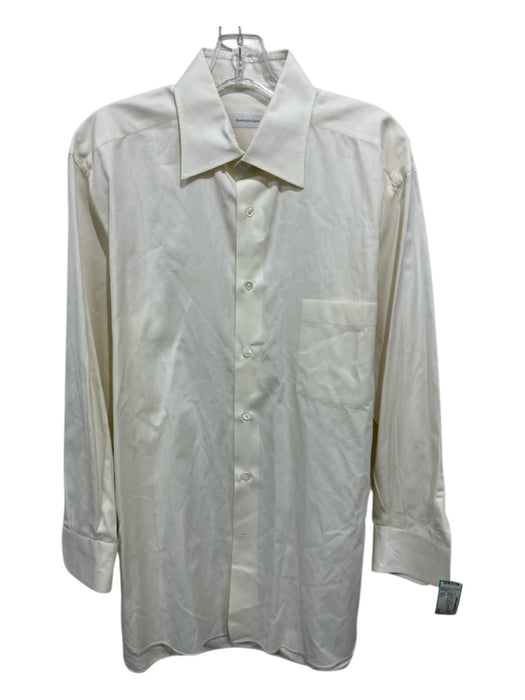 Zegna Size 16.5 Off White Cotton Solid Button Up front pocket Long Sleeve Shirt Off White / 16.5