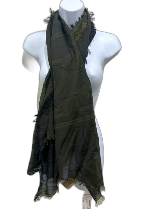 Gianni Versace gray & green Modal Blend Fringe Greek Key scarf gray & green / Large