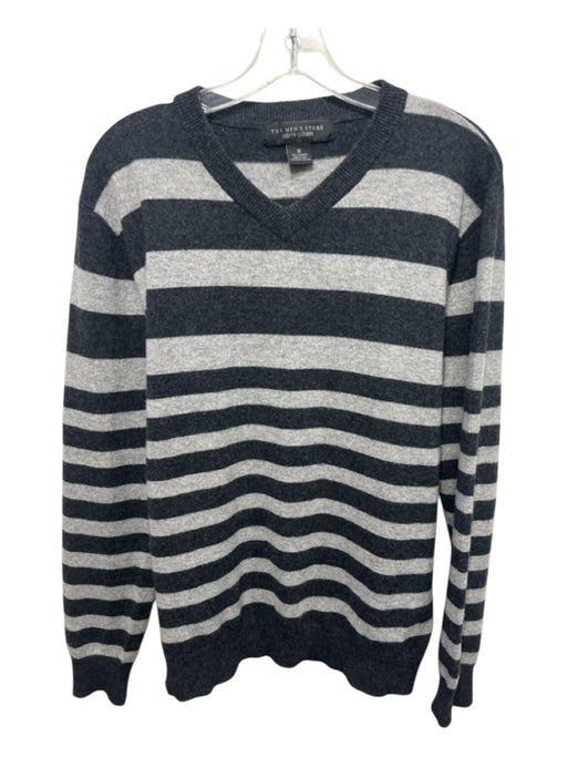 Bloomingdales Size M Light Gray & Dark Gray Cashmere Striped Men's Sweater Light Gray & Dark Gray / M