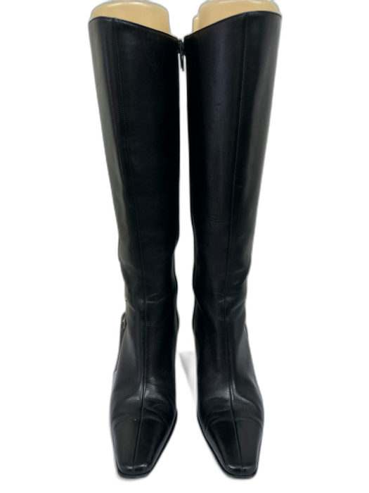 Salvatore Ferragamo Shoe Size 7.5 Black Leather Square Toe Logo Side Zip Boots Black / 7.5