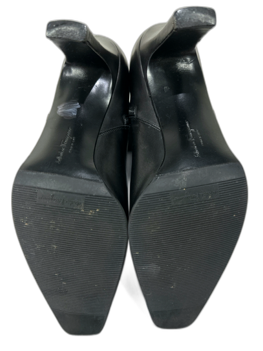 Salvatore Ferragamo Shoe Size 7.5 Black Leather Square Toe Logo Side Zip Boots Black / 7.5