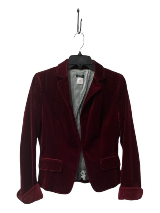 J Crew Size 6 Maroon Cotton Hook Clasp Faux Pockets Deep V Velvet Jacket Maroon / 6