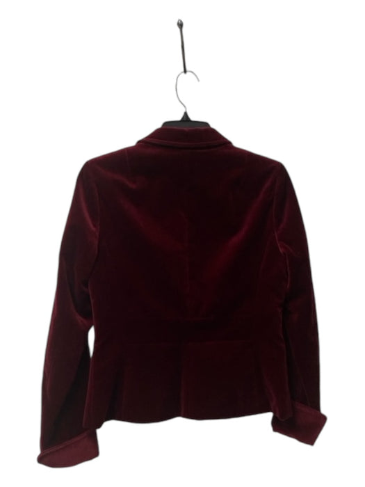 J Crew Size 6 Maroon Cotton Hook Clasp Faux Pockets Deep V Velvet Jacket Maroon / 6