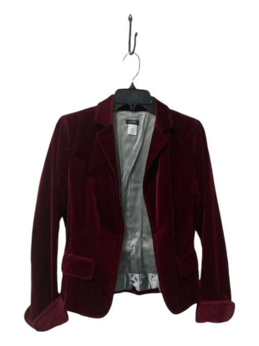 J Crew Size 6 Maroon Cotton Hook Clasp Faux Pockets Deep V Velvet Jacket Maroon / 6