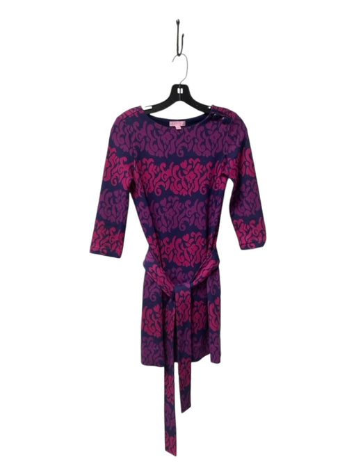 Lily Pulitzer Size XS Navy, Purple & Pink Polyester Blend 3/4 Sleeve Dress Navy, Purple & Pink / XS