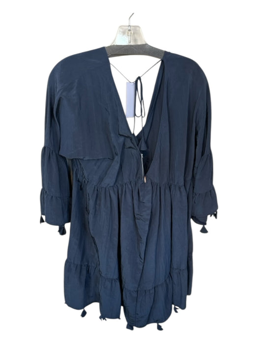 Misa Size XS Navy Long Bell Sleeve Tassels V Neck Dress Navy / XS