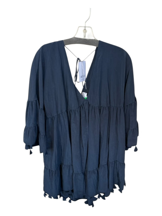 Misa Size XS Navy Long Bell Sleeve Tassels V Neck Dress Navy / XS