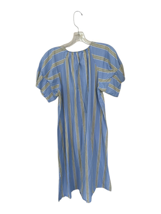 Maeve Size XS Blue & Green Cotton Striped Short Sleeve Lace Up Midi Dress Blue & Green / XS