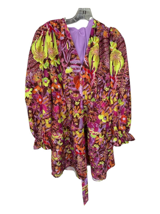 Marie Oliver Size S Orange & Purple Recycled Polyester Long Balloon Sleeve Dress Orange & Purple / S