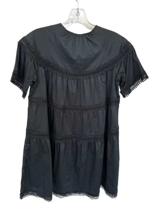 Cynthia Rowley Size XS Black Cotton Short Sleeve Trim Detail Mini Babydoll Dress Black / XS