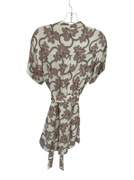 Reiss Size 4 cream &  pale pink Viscose Button Up Short Sleeve Pockets Dress cream &  pale pink / 4