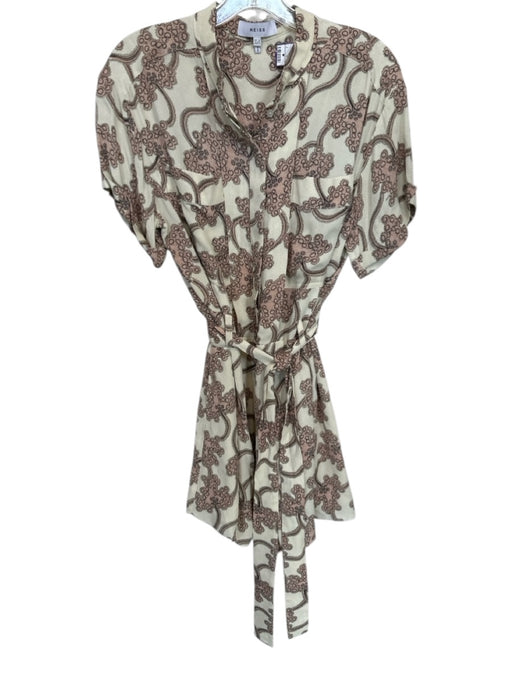 Reiss Size 4 cream &  pale pink Viscose Button Up Short Sleeve Pockets Dress cream &  pale pink / 4