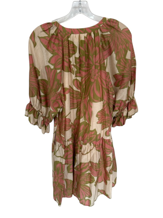 Velvet by Graham & Spencer Size S Green & Pink Silk Blend Half Sleeve Dress Green & Pink / S
