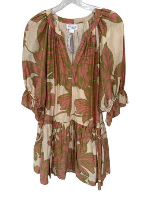Velvet by Graham & Spencer Size S Green & Pink Silk Blend Half Sleeve Dress Green & Pink / S